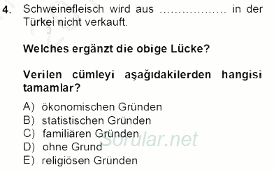 Turizm Için Almanca 2 2013 - 2014 Tek Ders Sınavı 4.Soru