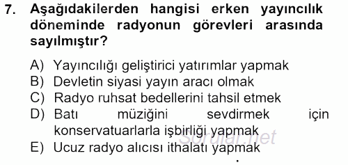 Radyo ve Televizyon Yayıncılığı 2012 - 2013 Ara Sınavı 7.Soru