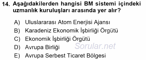 Uluslararası Ekonomik Kuruluşlar 2017 - 2018 Ara Sınavı 14.Soru