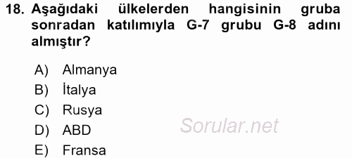 Uluslararası Ekonomik Kuruluşlar 2017 - 2018 Ara Sınavı 18.Soru