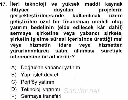 Devlet Borçları 2015 - 2016 Ara Sınavı 17.Soru