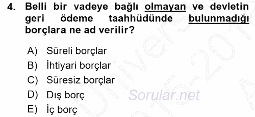 Devlet Borçları 2015 - 2016 Ara Sınavı 4.Soru