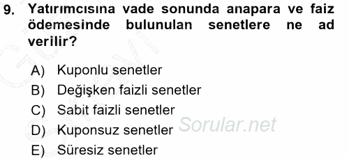 Devlet Borçları 2015 - 2016 Ara Sınavı 9.Soru