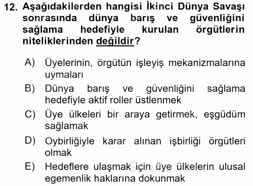 Uluslararası İlişkilere Giriş 2017 - 2018 Dönem Sonu Sınavı 12.Soru