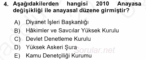 Anayasa Hukuku 2016 - 2017 3 Ders Sınavı 4.Soru