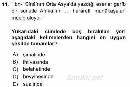 Osmanlı Türkçesi Metinleri 1 2016 - 2017 Ara Sınavı 11.Soru