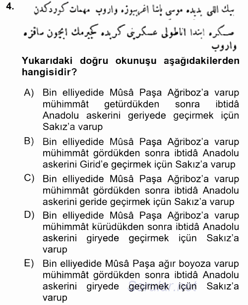 Osmanlı Türkçesi Metinleri 1 2016 - 2017 Ara Sınavı 4.Soru