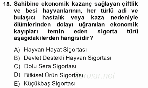 Hayat Dışı Sigortalar 2013 - 2014 Ara Sınavı 18.Soru