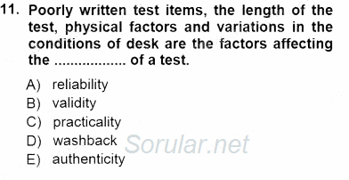 Yabancı Dil Öğretiminde Ölçme Ve Değerlendirme 1 2012 - 2013 Dönem Sonu Sınavı 11.Soru