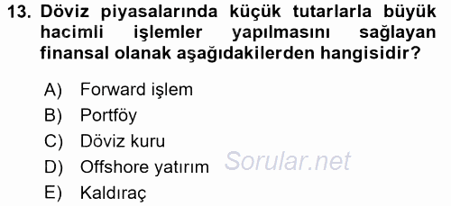 Uluslararası İşletmecilik 2017 - 2018 Dönem Sonu Sınavı 13.Soru