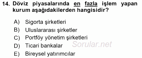 Uluslararası İşletmecilik 2017 - 2018 Dönem Sonu Sınavı 14.Soru