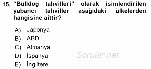 Uluslararası İşletmecilik 2017 - 2018 Dönem Sonu Sınavı 15.Soru