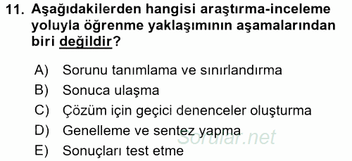 Özel Öğretim Yöntemleri 1 2016 - 2017 Ara Sınavı 11.Soru