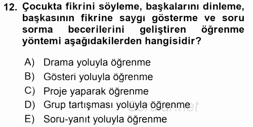 Özel Öğretim Yöntemleri 1 2016 - 2017 Ara Sınavı 12.Soru