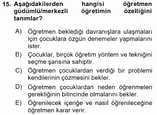 Özel Öğretim Yöntemleri 1 2016 - 2017 Ara Sınavı 15.Soru