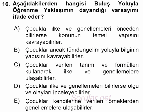 Özel Öğretim Yöntemleri 1 2016 - 2017 Ara Sınavı 16.Soru