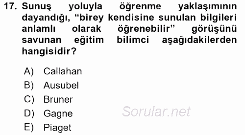 Özel Öğretim Yöntemleri 1 2016 - 2017 Ara Sınavı 17.Soru