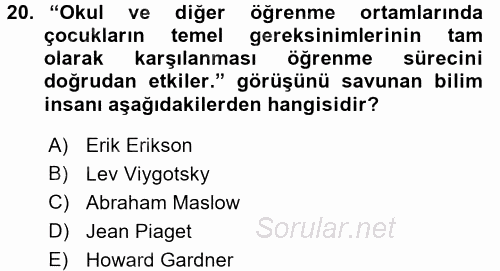 Özel Öğretim Yöntemleri 1 2016 - 2017 Ara Sınavı 20.Soru