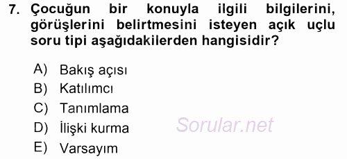 Özel Öğretim Yöntemleri 1 2016 - 2017 Ara Sınavı 7.Soru