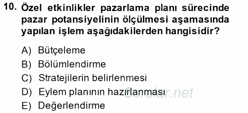 Kongre ve Etkinlik Yönetimi 2014 - 2015 Tek Ders Sınavı 10.Soru