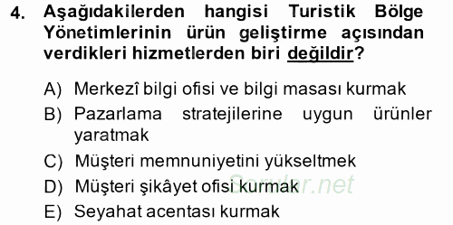 Kongre ve Etkinlik Yönetimi 2014 - 2015 Tek Ders Sınavı 4.Soru