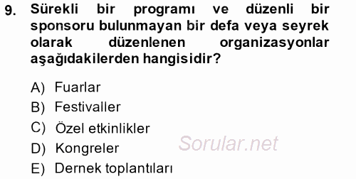 Kongre ve Etkinlik Yönetimi 2014 - 2015 Tek Ders Sınavı 9.Soru