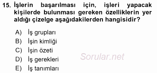 Sağlık Kurumlarında Operasyon Yönetimi 2016 - 2017 3 Ders Sınavı 15.Soru