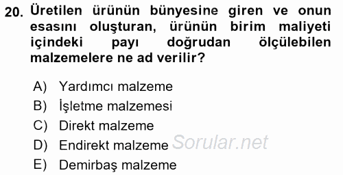 Sağlık Kurumlarında Operasyon Yönetimi 2016 - 2017 3 Ders Sınavı 20.Soru