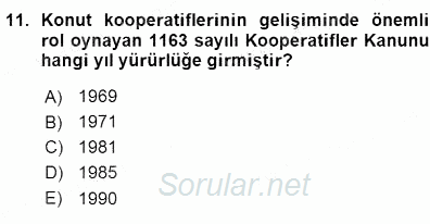 Konut Yapı Kooperatifçiliği 2015 - 2016 Ara Sınavı 11.Soru