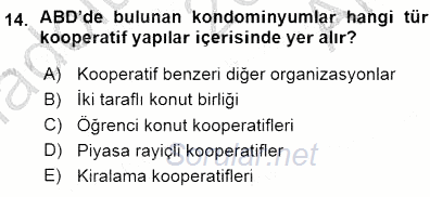 Konut Yapı Kooperatifçiliği 2015 - 2016 Ara Sınavı 14.Soru