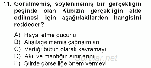 Batı Edebiyatında Akımlar 2 2012 - 2013 Ara Sınavı 11.Soru