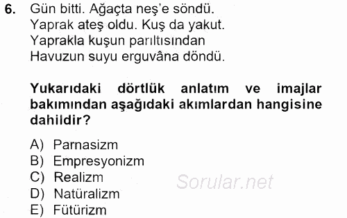 Batı Edebiyatında Akımlar 2 2012 - 2013 Ara Sınavı 6.Soru