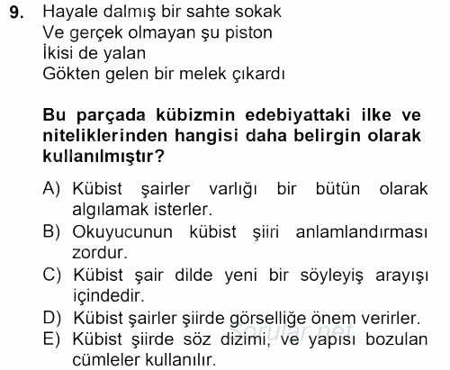 Batı Edebiyatında Akımlar 2 2012 - 2013 Ara Sınavı 9.Soru