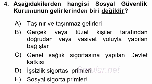 Sosyal Güvenlik Hukuku 2015 - 2016 Dönem Sonu Sınavı 4.Soru