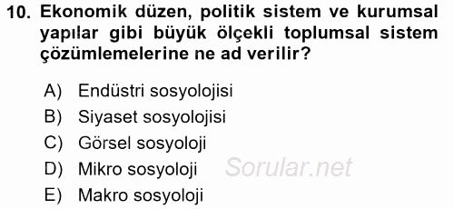 Endüstri Sosyolojisi 2015 - 2016 Ara Sınavı 10.Soru