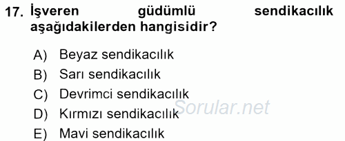 Endüstri Sosyolojisi 2015 - 2016 Ara Sınavı 17.Soru