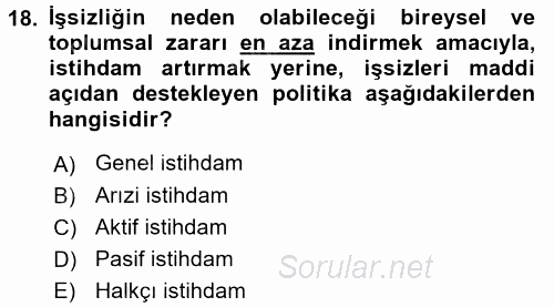 Endüstri Sosyolojisi 2015 - 2016 Ara Sınavı 18.Soru