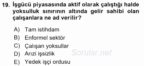 Endüstri Sosyolojisi 2015 - 2016 Ara Sınavı 19.Soru