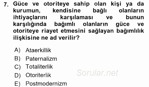 Endüstri Sosyolojisi 2015 - 2016 Ara Sınavı 7.Soru