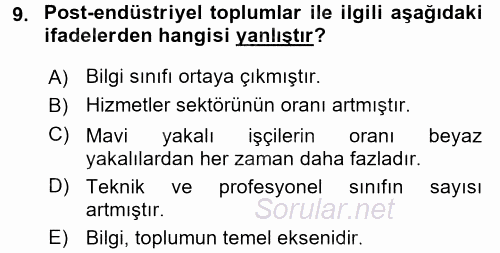 Endüstri Sosyolojisi 2015 - 2016 Ara Sınavı 9.Soru