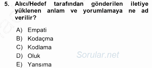 Medya ve İletişim 2015 - 2016 Ara Sınavı 5.Soru