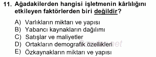 Finansal Tablolar Analizi 2013 - 2014 Tek Ders Sınavı 11.Soru