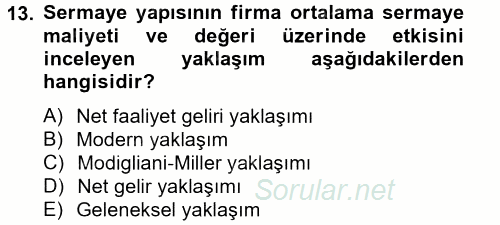 Finansal Tablolar Analizi 2013 - 2014 Tek Ders Sınavı 13.Soru