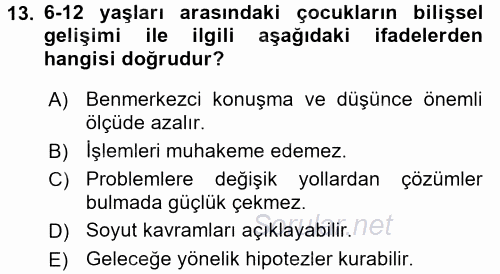 Özel Gereksinimli Bireyler ve Bakım Hizmetleri 2016 - 2017 Dönem Sonu Sınavı 13.Soru