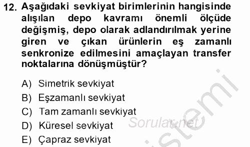 Çağdaş Lojistik Uygulamaları 2014 - 2015 Ara Sınavı 12.Soru