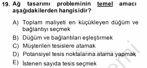 Çağdaş Lojistik Uygulamaları 2014 - 2015 Ara Sınavı 19.Soru