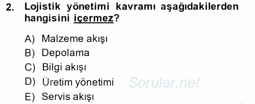 Çağdaş Lojistik Uygulamaları 2014 - 2015 Ara Sınavı 2.Soru