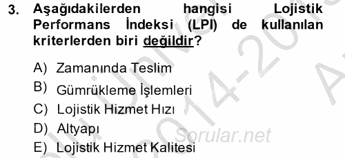 Çağdaş Lojistik Uygulamaları 2014 - 2015 Ara Sınavı 3.Soru