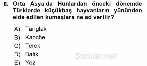 Uygarlık Tarihi 1 2016 - 2017 Dönem Sonu Sınavı 8.Soru