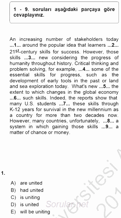 Pedagojik Gramer 1 2015 - 2016 Ara Sınavı 1.Soru